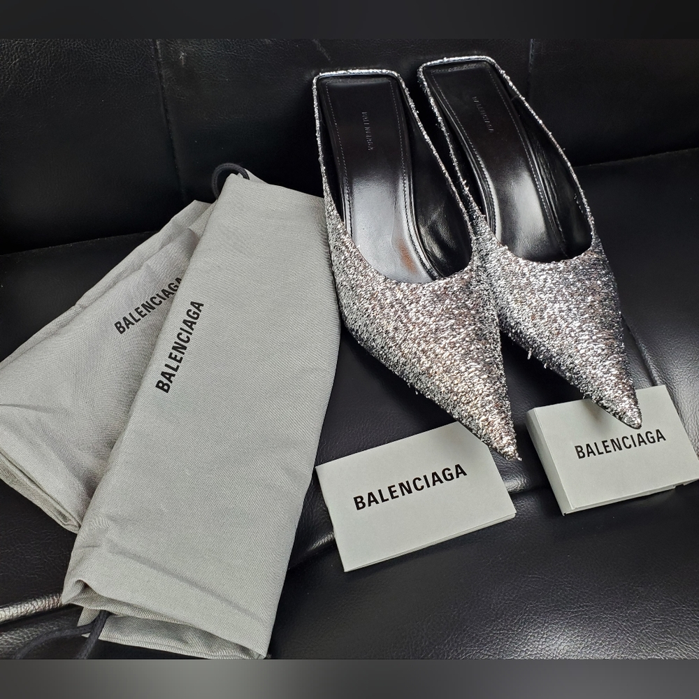 Balenciaga Sq Knife Mule Heels Silzer Sz38 Brand New - Picture 11 of 13